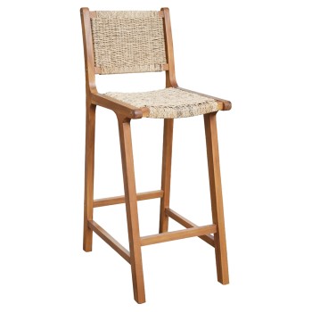BAR STOOL WITH BACKREST RUEN FK6515 ACACIA WOOD IN NATURAL-TWIST WICKER 40x56x112Hcm.