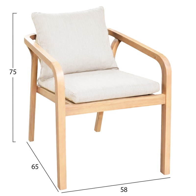 OUTDOOR DINING CHAIR KROLL FK6525 ACACIA WOOD IN NATURAL--CUSHIONS IN LIGHT BEIGE 58x65x75Hcm OUTDOOR DINING CHAIR KROLL FK6525 ACACIA WOOD IN NATURAL--CUSHIONS IN LIGHT BEIGE 58x65x75Hcm