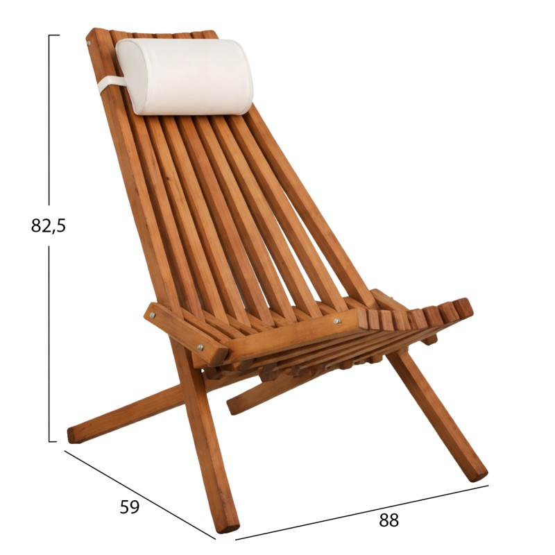 LOUNGE CHAIR WITH HEAD CUSHION FOLDING SHIGAN FK6530 ACACIA WOOD 88x59x82.5Hcm. LOUNGE CHAIR WITH HEAD CUSHION FOLDING SHIGAN FK6530 ACACIA WOOD 88x59x82.5Hcm.