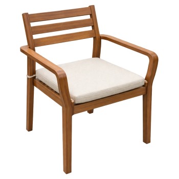 OUTDOOR DINING CHAIR STACKER FK6543 ACACIA WOOD IN NATURAL--CUSHION IN LIGHT GREY 54x61x85Hcm