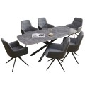 DINING SET 7PCS VANTA FK21356 EXTENDABLE CERAMIC TOP--FABRIC & PU IN GREY DINING SET 7PCS VANTA FK21356 EXTENDABLE CERAMIC TOP--FABRIC & PU IN GREY