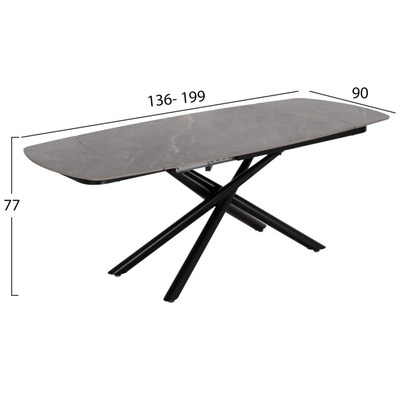 DINING SET 7PCS VANTA FK21356 EXTENDABLE CERAMIC TOP--FABRIC & PU IN GREY DINING SET 7PCS VANTA FK21356 EXTENDABLE CERAMIC TOP--FABRIC & PU IN GREY