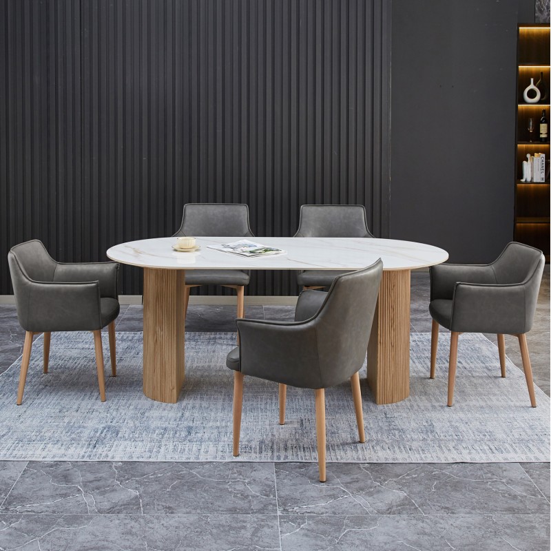 DINING SET 7PCS MELLOW FK21360 CERAMIC TOP/MDF LEGS--PU IN GREY/METAL LEGS DINING SET 7PCS MELLOW FK21360 CERAMIC TOP/MDF LEGS--PU IN GREY/METAL LEGS