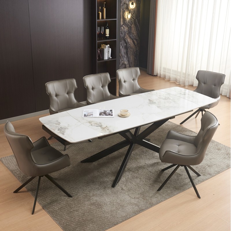 DINING SET 7PCS AIRA FK21358 EXTENDABLE CERAMIC TOP--PU IN GREY DINING SET 7PCS AIRA FK21358 EXTENDABLE CERAMIC TOP--PU IN GREY
