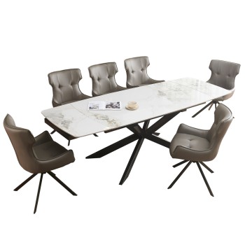 DINING SET 7PCS AIRA FK21358 EXTENDABLE CERAMIC TOP--PU IN GREY