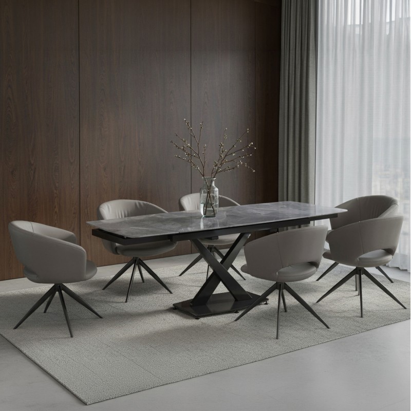 DINING SET 7PCS HOKU FK21357 EXTENDABLE GREY CERAMIC TOP--PU IN GREY DINING SET 7PCS HOKU FK21357 EXTENDABLE GREY CERAMIC TOP--PU IN GREY