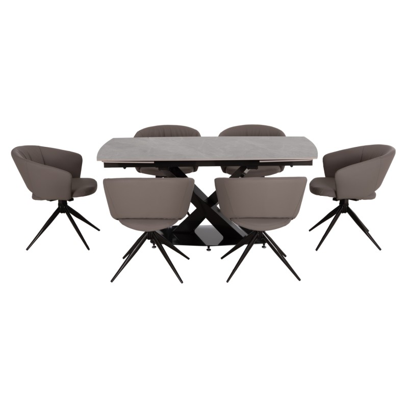 DINING SET 7PCS HOKU FK21357 EXTENDABLE GREY CERAMIC TOP--PU IN GREY DINING SET 7PCS HOKU FK21357 EXTENDABLE GREY CERAMIC TOP--PU IN GREY