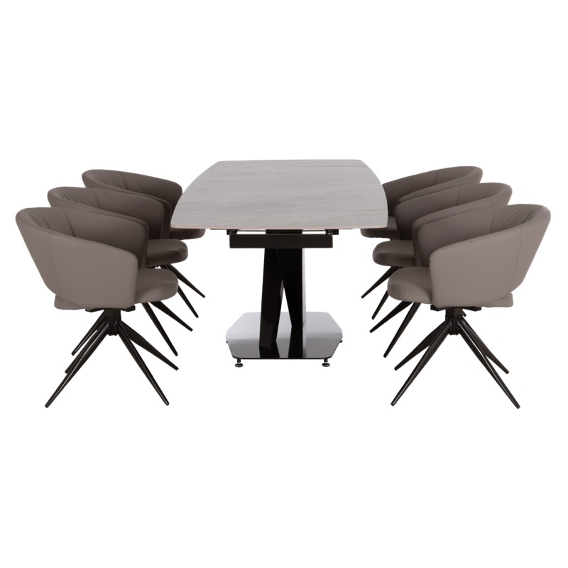DINING SET 7PCS HOKU FK21357 EXTENDABLE GREY CERAMIC TOP--PU IN GREY DINING SET 7PCS HOKU FK21357 EXTENDABLE GREY CERAMIC TOP--PU IN GREY