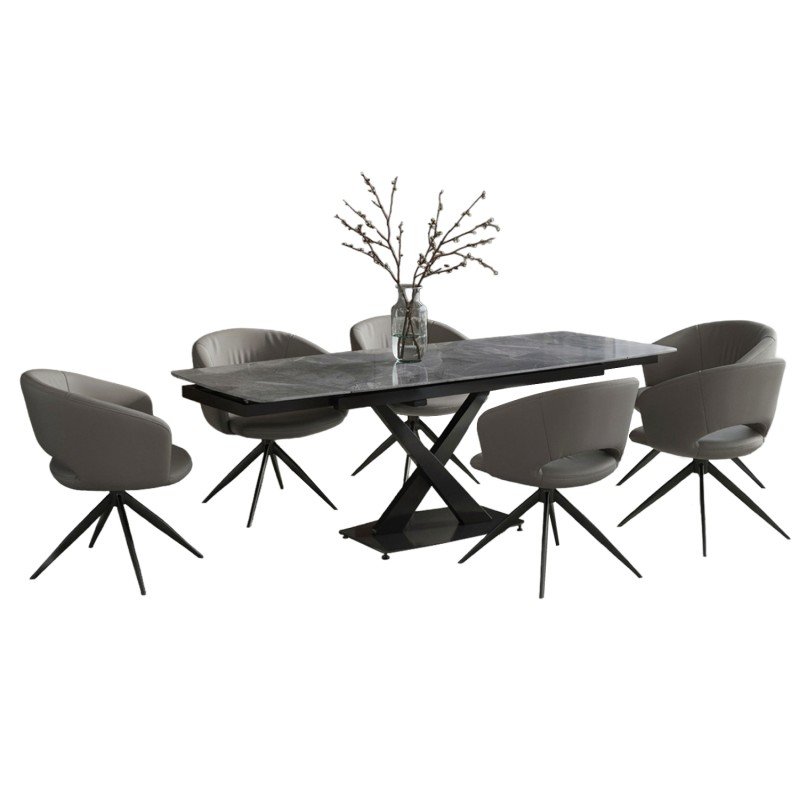 DINING SET 7PCS HOKU FK21357 EXTENDABLE GREY CERAMIC TOP--PU IN GREY DINING SET 7PCS HOKU FK21357 EXTENDABLE GREY CERAMIC TOP--PU IN GREY