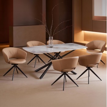 DINING SET 7PCS HANAE FK21365 CERAMIC TOP/METAL LEGS--PU IN MOCHA (LATTE)/METAL LEGS DINING SET 7PCS HANAE FK21365 CERAMIC TOP/METAL LEGS--PU IN MOCHA (LATTE)/METAL LEGS