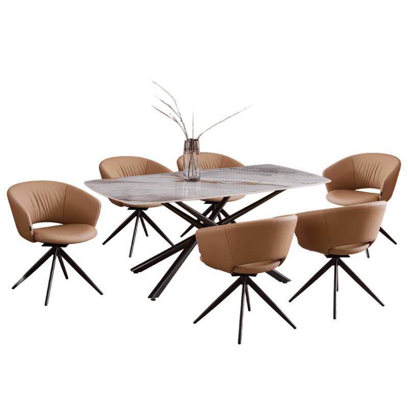 DINING SET 7PCS HANAE FK21365 CERAMIC TOP/METAL LEGS--PU IN MOCHA (LATTE)/METAL LEGS DINING SET 7PCS HANAE FK21365 CERAMIC TOP/METAL LEGS--PU IN MOCHA (LATTE)/METAL LEGS