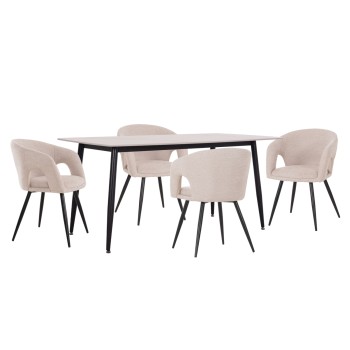 DINING SET 5PCS CORNEL FK10954.02 WHITE MARBLE TOP--BEIGE FABRIC