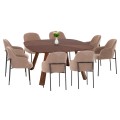 DINING SET 9PCS RINER FK10959.03 MDF IN WALNUT VENEER--TAUPE FABRIC DINING SET 9PCS RINER FK10959.03 MDF IN WALNUT VENEER--TAUPE FABRIC