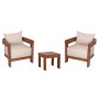 LOUNGE SET KIOTO FK10960 COFFEE TABLE & 2 LOUNGE ARMCHAIRS--TEAK WOOD-BEIGE CUSHIONS