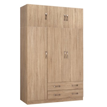 WARDROBE 3-LEAF WITH LOFT CARLY FK10891.02 MELAMINE IN SONAMA 150x55x240Hcm