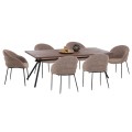 DINING SET 7PCS MANDY FK10957.03 MDF TOP--FABRIC IN TAUPE & BLACK METAL LEGS DINING SET 7PCS MANDY FK10957.03 MDF TOP--FABRIC IN TAUPE & BLACK METAL LEGS