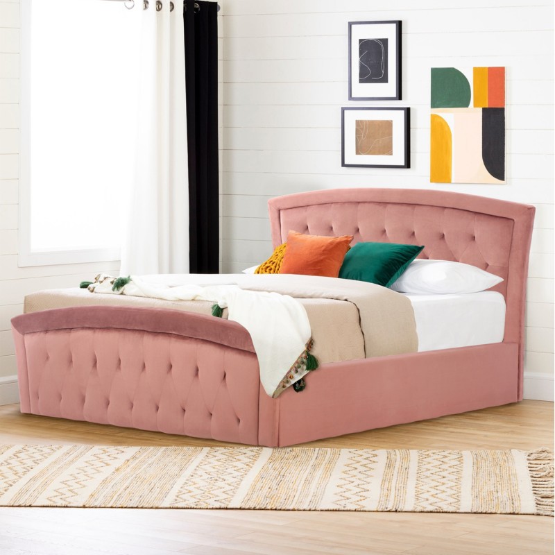 BED WITH MATTRESS & STORAGE SPACE ODELIA FK10766.02 DUSTY PINK VELVET--FOR 160x200cm. BED WITH MATTRESS & STORAGE SPACE ODELIA FK10766.02 DUSTY PINK VELVET--FOR 160x200cm.