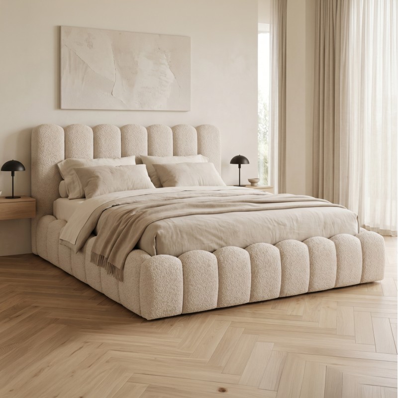 DOUBLE BED MARIUS FK759.03 BEIGE CHENILLE FABRIC--FOR MATTRESS 160x200cm. DOUBLE BED MARIUS FK759.03 BEIGE CHENILLE FABRIC--FOR MATTRESS 160x200cm.