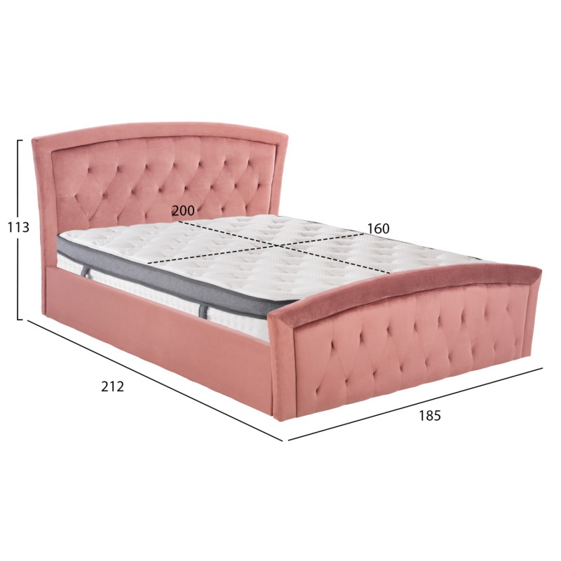 BED WITH MATTRESS & STORAGE SPACE ODELIA FK10806.02 DUSTY PINK VELVET--FOR 160x200cm. BED WITH MATTRESS & STORAGE SPACE ODELIA FK10806.02 DUSTY PINK VELVET--FOR 160x200cm.