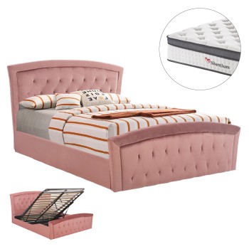 BED WITH MATTRESS & STORAGE SPACE ODELIA FK10806.02 DUSTY PINK VELVET--FOR 160x200cm.
