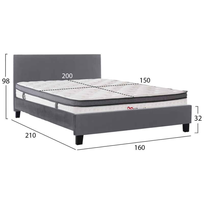 BED WITH MATTRESS BECCA FK10803.11 GREY FABRIC--FOR MATTRESS 150x200cm BED WITH MATTRESS BECCA FK10803.11 GREY FABRIC--FOR MATTRESS 150x200cm