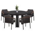 OUTDOOR DINING SET 5PCS STREAM FK11004.01 ALUMINUM-ROPE-OLEFIN CUSHION COVERS---GREY OUTDOOR DINING SET 5PCS STREAM FK11004.01 ALUMINUM-ROPE-OLEFIN CUSHION COVERS---GREY