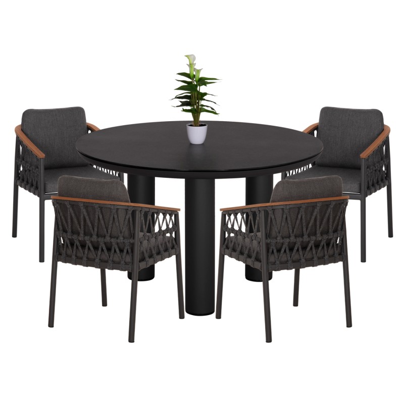 OUTDOOR DINING SET 5PCS STREAM FK11004.01 ALUMINUM-ROPE-OLEFIN CUSHION COVERS---GREY OUTDOOR DINING SET 5PCS STREAM FK11004.01 ALUMINUM-ROPE-OLEFIN CUSHION COVERS---GREY